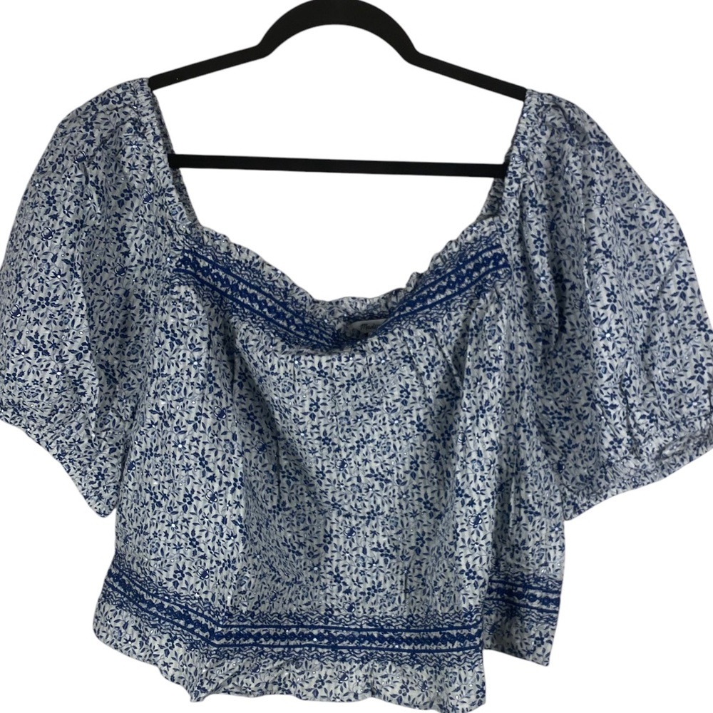 Madewell Jeanette Top Florentine Floral Blue and white  cropped square neckline